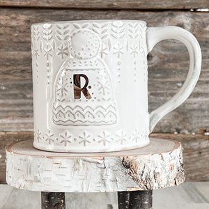 Anthropolgie Monogram "R" Mug - Snowcap Reactive Glazed 13 oz - NWOT